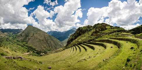 Agricultural terraces in Sacred Valley Moray in Peru. Soth America nature