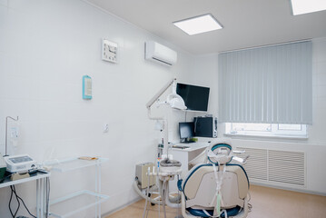 Interior of the office of patients reception with dental equipment in the dental clinic.