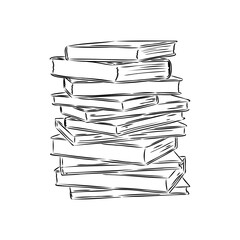 Stack of books isolated on white, Hand Drawn Sketch Vector illustration.