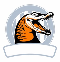 Crocodile head with the tiger stripes, crocodile mascot, sport team logo design concept.