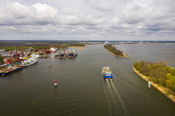 Fototapeta na wymiar Aerial view of the port in Svetliy town, Kaliningrad region