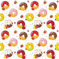 the donuts pattern. Cute children's pattern with sweets with different bright colorful donuts.