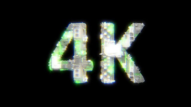 cybernetical text 4K with chromatic aberrance and glitch effects, isolated