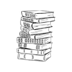 Fototapeta premium Stack of books isolated on white, Hand Drawn Sketch Vector illustration.