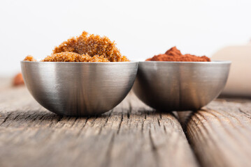 hazelnut cream ingredients on old wooden table