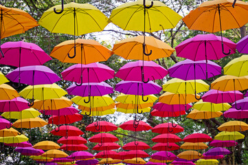Fototapeta na wymiar Umbrellas Decoration over holambra street. June, 2022