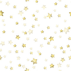 Yellow stars on a white background. Watercolor illustration in sketch style seamless pattern. For decoration and design of backgrounds, fabrics, textiles, wallpaper, covers, wrapping paper