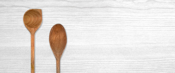 Topview of Cooking Wooden Spoons on Table Background