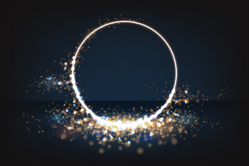 Abstract golden circle with light effect. Glowing frame. Luminous background.