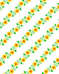 Bright folk summer yellow sunflowers on a white background