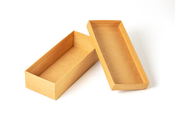 Cardboard gift or package box and lid isolated on a white background. Carton Packaging Box with clipping path included