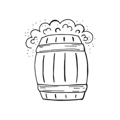 Oktoberfest 2022 - Beer Festival. Hand-drawn Doodle Elements. German Traditional holiday. Black outline on a white background. A barrel of beer.