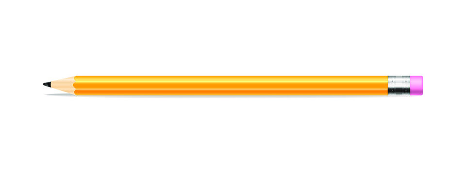 Pencil isolated on white background. Vector realistic image of a pencil. Pencil vector illustration.