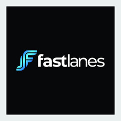 Abstract Initial Letter F Logo. White Blue Linear Rounded Style isolated on Black Background. Usable for Business and Branding Logos. Flat Vector Logo Design Template Element