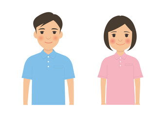 女性と男性介護士の正面ポーズ上半身