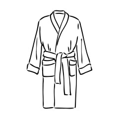 Bath robe, robe for the shower, bathrobe, doodle style, sketch illustration, hand drawn, vector