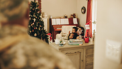 Army soldier making a surprise homecoming