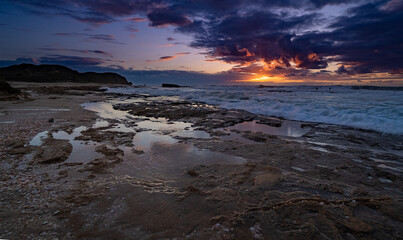 Romantic sunset on Palmachim beach, Israel