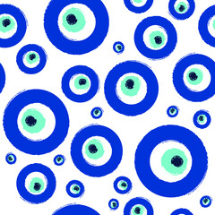 blue and white turkish evil eye vector graphic seamless pattern