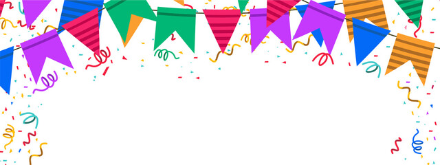 Happy birthday vector transparent background. Colorful happy birthday border frame with confetti