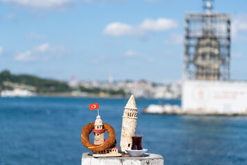 Maiden's Tower and Turkish Tea, Uskudar Coast Bosphorus Istanbul, Turkey