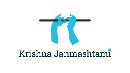 Flute in hand vector illustation on flat white background, Happy Janmashtami vector illustration.