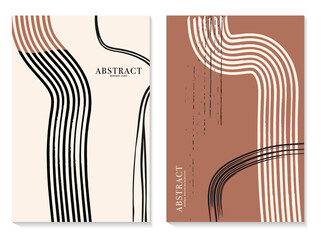 Minimal abstract lines poster. Line art background   in pastel neautral tones vector set