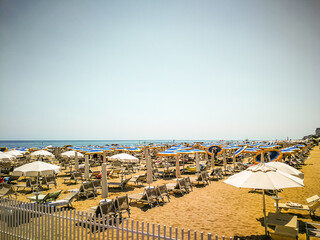 View on the beach of Jesolo mare. 15 July 2022 Jesolo, Venice - Italy