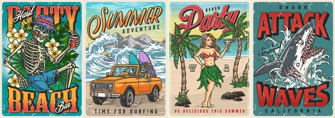 Summer holiday set colorful posters