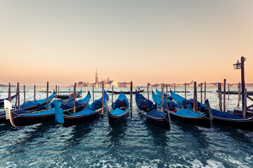 Fototapeta na wymiar Gondolas at the Grand Channel in Venice. 