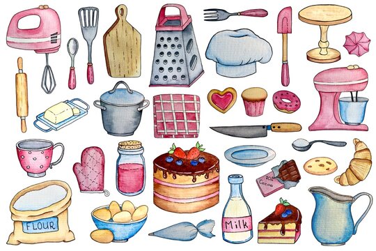 CLIP ART- Watercolor Vintage Baking Accessories Set. 20 Images. Digital  Download. Life Accessories. Baking. Kitchen.