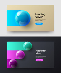 Simple 3D spheres company cover illustration composition. Fresh annual report design vector template bundle.