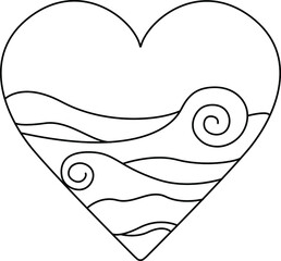 Love with wave sea, ocean, water, summer Icon. Simple Heart Illustration Line Style Logo Template Design. Vector