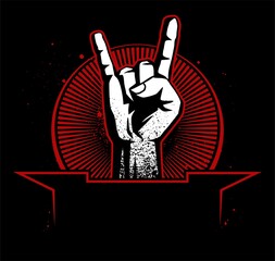 Band aid logo design concept. Rock symbol, male hand. Heavy metal sign. - obrazy, fototapety, plakaty