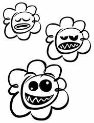 Set of cartoon style flower's faces. Isolated on white background.