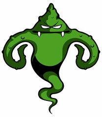 Cartoon style green monster character, monster vector image. Isolated on white background.