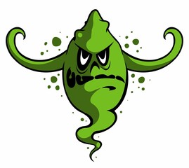 Cartoon style green monster character, monster vector image. Isolated on white background.