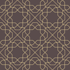 Seamless vector brown and golden ornament in arabian style. Geometric abstract background. Grill with pattern for wallpapers and backgrounds