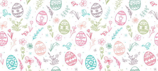 Fototapeta na wymiar Simple and sweet Easter themed vector pattern. These hand-drawn Easter Eggs repeat seamlessly.