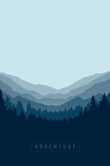 blue adventure forest and mountain landscape background