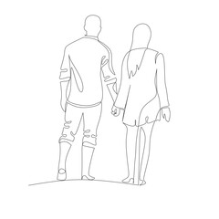 Vector illustration of a man and woman in love drawn in line-art style