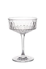 Empty wine or champagne glass cup with rhombus pattern, crystal, on white background.