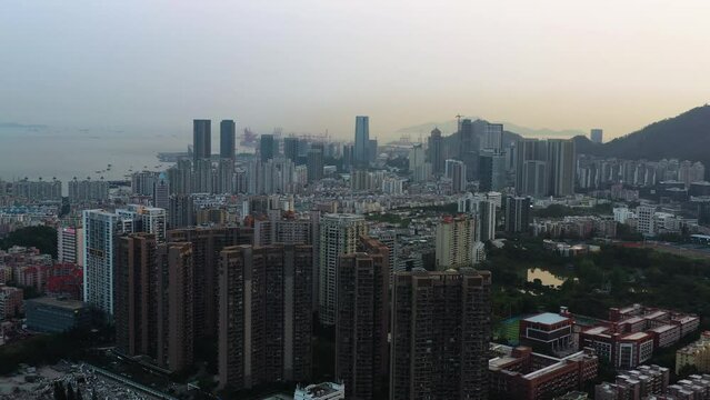 Skyscrapers in the sunset, in Shekou, Shenzhen, China