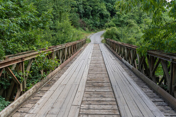 Wooden bridge which is for cars.