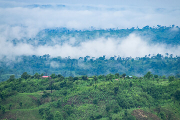 green valley, Panoramic view of mountains, Natural green forest background with clouds