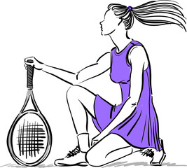 tennis player woman posing left side vector illustration