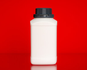 laboratory plastic jar for chemical elements and substances with empty space for text