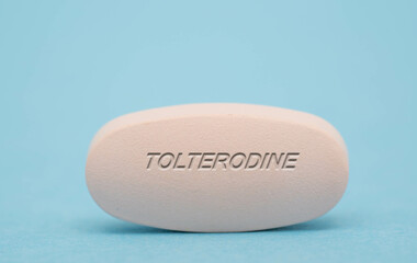 Obraz na płótnie Canvas Tolterodine Pharmaceutical medicine pills tablet Copy space. Medical concepts.