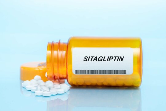 Sitagliptin Drug In Prescription Medication  Pills Bottle