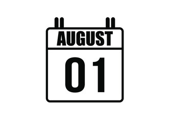 1 August calendar. Simple calendar page for the month of August. Black vector on white background.
